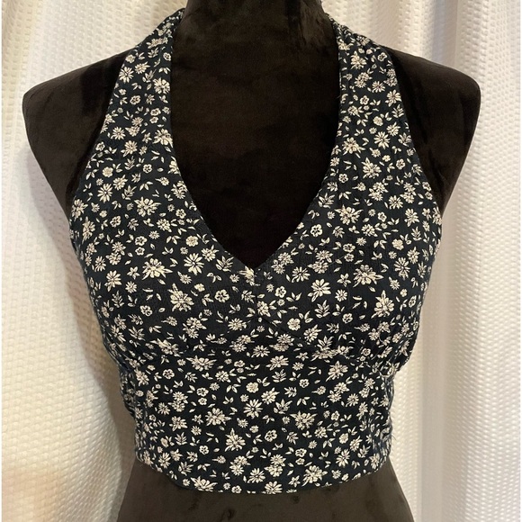 American Eagle Blue Floral Print Sleeveless Halter Top Size XS - Picture 1 of 10